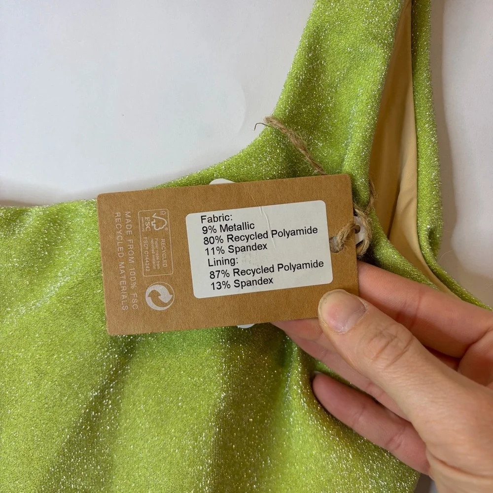 NWT Berlook Shimmer Lime One-Piece Swimsuit size Large Recycled Nylon - Picture 4 of 9